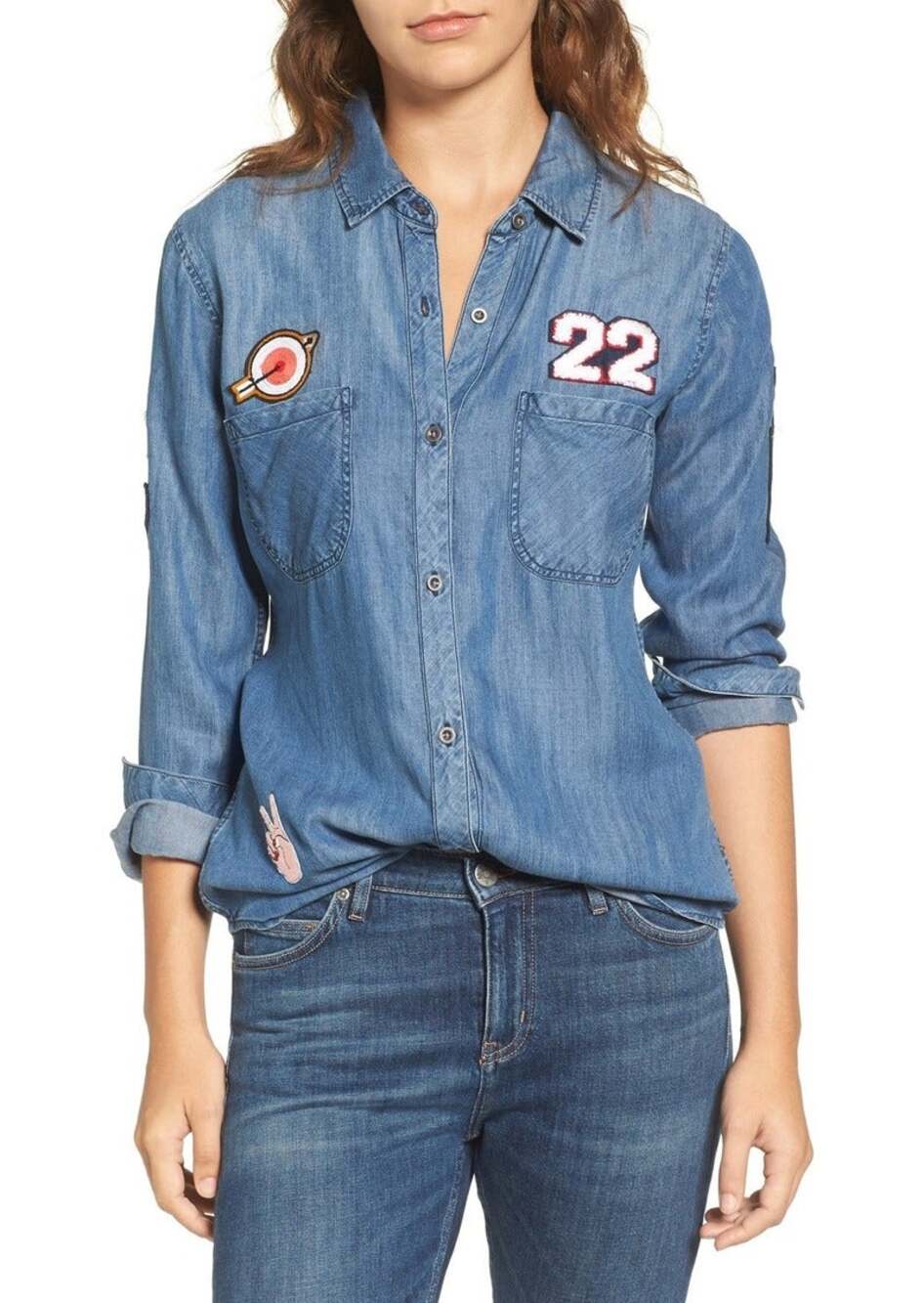 Rails Carter Patchwork Button Down Shirt Chambray Dark Vintage Size XS
